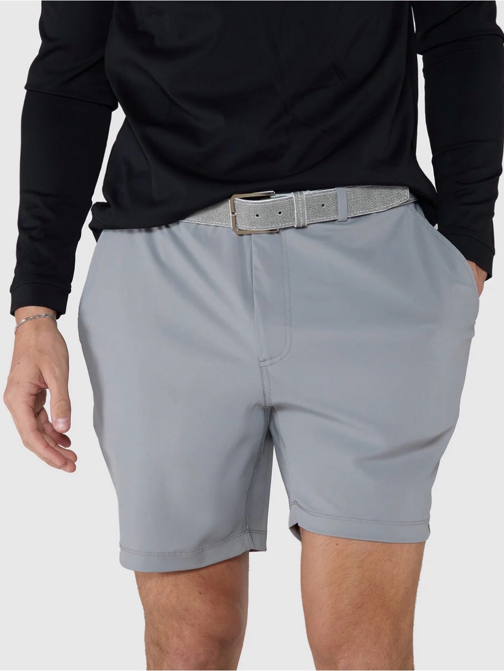 Men's Flat Front Athletic Shorts — Light Gray